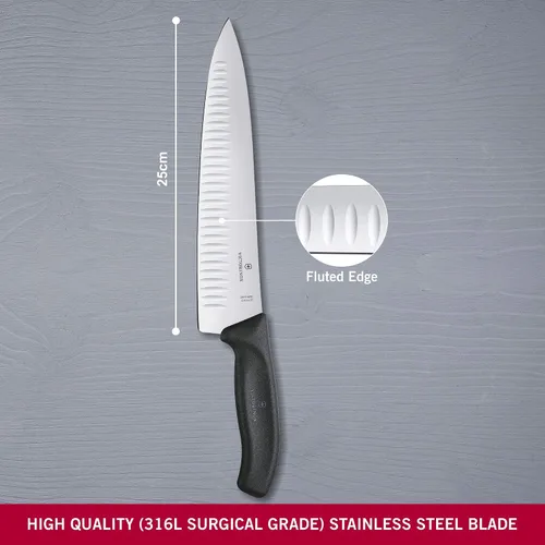 Miniatura 3 de Victorinox Swiss Classic, Cuchillo de trinchar, hoja extra afilada, borde estriado, 9.8 in, mango de plástico, acero inoxidable, negro