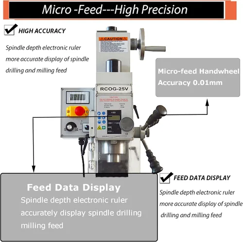 Miniatura 3 de INTBUYING Mini fresadora perforadora de sobremesa Taladro 5-1/2 "x 20 '' Fresadora de precisión Hobby 600W MT2 Micro alimentación de velocidad