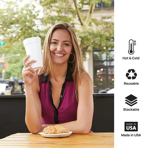 Miniatura 7 de Shop Square Vasos de espuma desechables de 12 onzas (paquete de 100), espuma blanca aísla bebidas calientes y frías, fabricadas en los Estados
