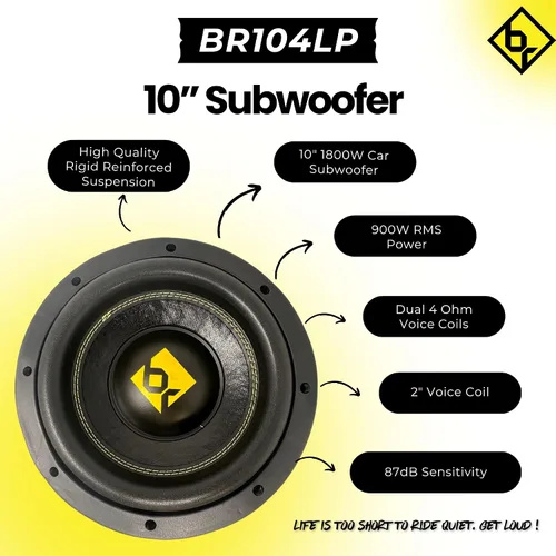 Miniatura 6 de Bass Rockers Subwoofer dual de 10 pulgadas y 2000 W de perfil bajo de 4 ohmios para automóvil con salida de audio dinámica, marco de aluminio