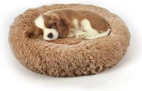 Cama para perros, cama calmante para gatos, cama de felpa de piel sintética con forma de rosquilla para mascotas, cama redonda para perros y gatos