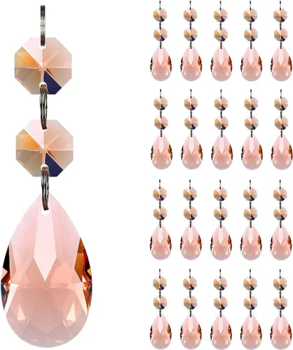 Miniatura 12 de 20 piezas de 1.496 pulgadas (1.496 in) con forma de lágrima, cristales de repuesto para atrapasoles de cristal conectados, cuentas octágonas, adorno