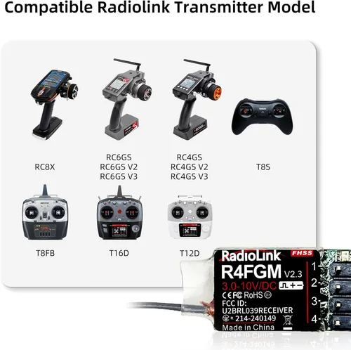 Miniatura 4 de Radiolink Receptores RC 2.4Ghz R4FGM V2.3 2pcs 4 canales Gyro integrado, receptor de tamaño mini para coche a escala 1:28, funciona para control