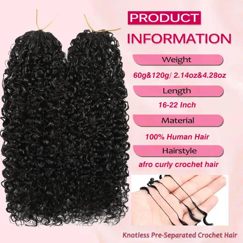 Miniatura 3 de Extensiones de cabello humano de ganchillo con plumas, 16 pulgadas, 2.12 oz, afro, rizado, sin nudos, previamente separados, invisibles, extensiones