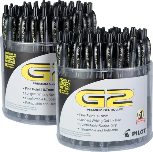 Pilot - Bolígrafos en gel G2, con punta rodante, recargables y retráctiles de alta calidad, punta fina, tinta negra, paquete de 2 cajas (144 en