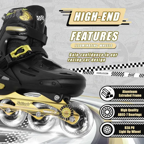 Miniatura 3 de Nattork Patines en línea ajustables para niños con ruedas iluminadas para niños y niñas - Decoraciones de autos de carreras geniales para interiores