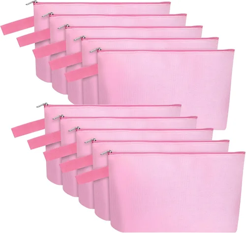 Miniatura 58 de 10 bolsas de maquillaje de lona de algodón con parte inferior y correa, bolsa de cosméticos multiusos con cremallera, bolsa de aseo de viaje, bolsa
