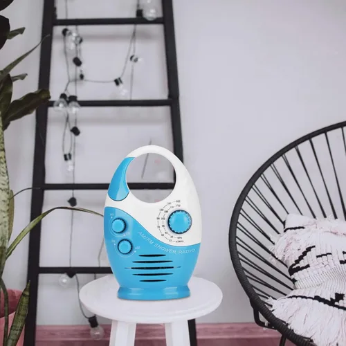 Miniatura 3 de AM FM Radio portátil tipo gancho portátil Radio música ducha altavoz azul ducha radio funciona con batería analógica radio auricular pequeño