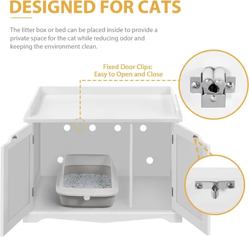 Miniatura 4 de Yaheetech Caja de arena para gatos, muebles de arena ocultos, baño para gatos, jaula para mascotas, banco de almacenamiento decorativo para Blanco