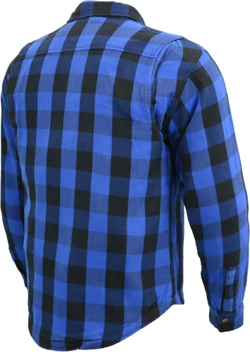 Miniatura 3 de Camisa de motociclista Milwaukee Leather para hombre, de franela a cuadros azul con armadura aprobada por CE reforzada con fibra de aramida MPM1634
