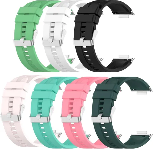 FitTurn Paquete de 7 correas de repuesto para HUAWEI Watch FIT 2 para mujeres/hombres, correa de silicona colorida con hebilla de color plateado,