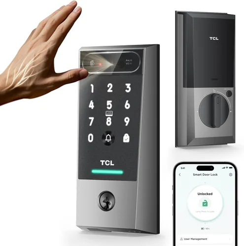 Miniatura 13 de TCL Smart Lock D2 Plus, cerradura de puerta con huella dactilar sin llave, cerradura de cerrojo de teclado con pantalla táctil, timbre integrado
