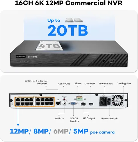Miniatura 5 de ONWOTE Sistema de cámara de seguridad NVR PoE de 16 canales, reconocimiento facial y AcuSearch, NVR comercial de 12MP 4K 16CH de 4TB, 12 cámaras IP