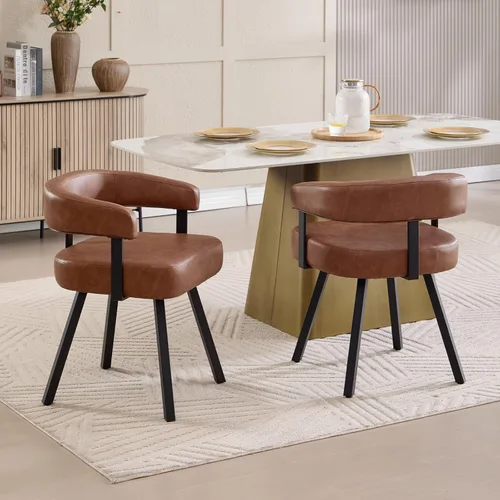 Miniatura 7 de DUOMAY Juego de 2 sillas de comedor de piel sintética, sillas de cocina curvadas con respaldo abierto con patas de metal, modernas sillas laterales