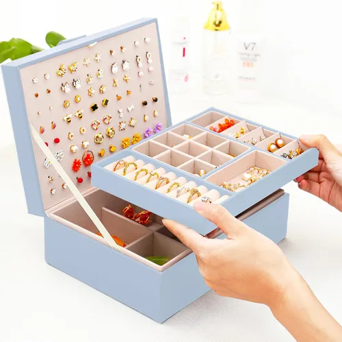 Miniatura 186 de Joyero de pendientes para mujeres y niñas, organizador de aretes de 5 capas, caja organizadora de joyas blanca con candado, collares y aretes