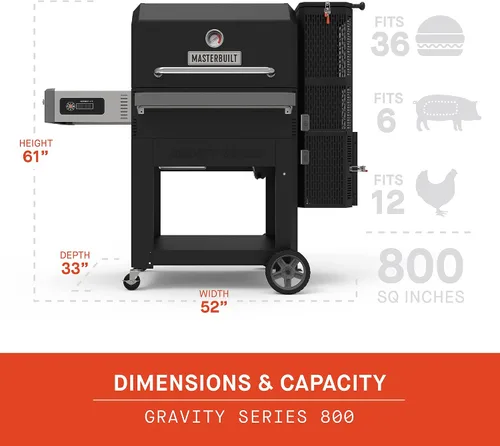 Miniatura 4 de Masterbuilt Gravity Series 800 - Plancha digital de carbón, parrilla y ahumador + carbón Masterbuilt Lump (16 libras)