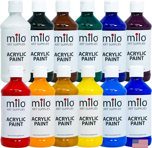Miniatura 13 de milo Juego de 6 pinturas acrílicas fluorescentes Botellas de 4 onzas Paquete de pintura acrílica de colores neón para estudiantes Hecho