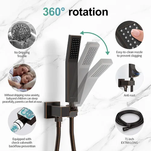 Miniatura 4 de SR SUN RISE ORB - Juego de cabezal de ducha cuadrado y mango de lluvia, accesorios de ducha montados en la pared, kits de reparación de grifo