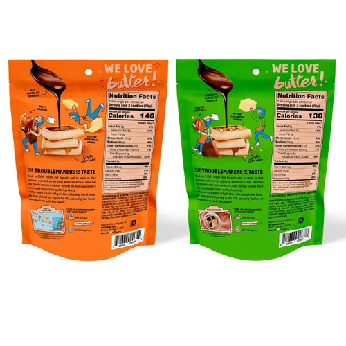 Miniatura 2 de Michel et Augustin Paquete variado de bolsas para galletas, 2 sabores: chocolate con leche y caramelo + chocolate con leche y avellana, 15 galletas