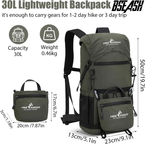 Miniatura 2 de Bseash Mochila de senderismo ligera de 30 L, bolsa de viaje impermeable para deportes al aire libre, mochila para ciclismo, escalada, esquí
