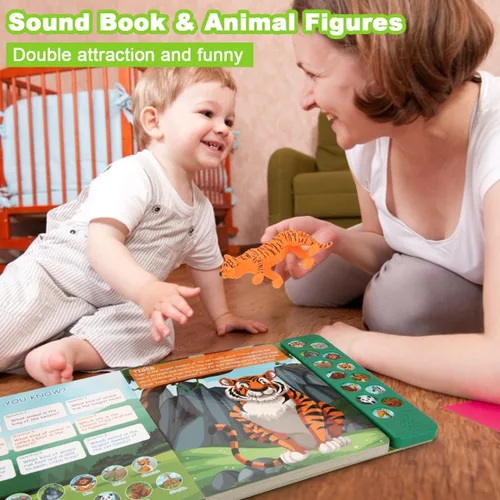 Miniatura 6 de Tudoccy Juguetes de figuras de animales de safari - 13 figuras realistas de animales salvajes de plástico y libro de sonido para niños - juguetes