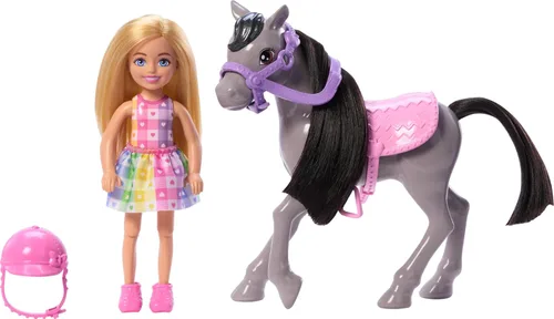 Miniatura 5 de Barbie Chelsea - Juego de muñeca y caballo de juguete, incluye accesorio para casco y silla de montar, muñeca pequeña que se dobla en las rodillas