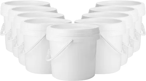Gerrii Paquete de 10 cubetas de plástico blanco con asa y tapa, cubetas de almacenamiento de alimentos, cubetas multiuso para pintura, agua, arte,