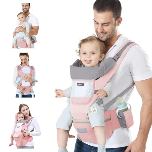 Miniatura 9 de Portabebés para recién nacidos a niños pequeños, con asiento de cadera, portabebés tipo canguro para hombres, mujeres, papá, mamá (azul oscuro)