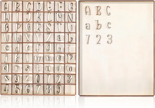 Miniatura 4 de Geelin 248 letras del alfabeto de madera de 1 pulgada con caja de almacenamiento, letras de madera en blanco sin terminar con bandeja