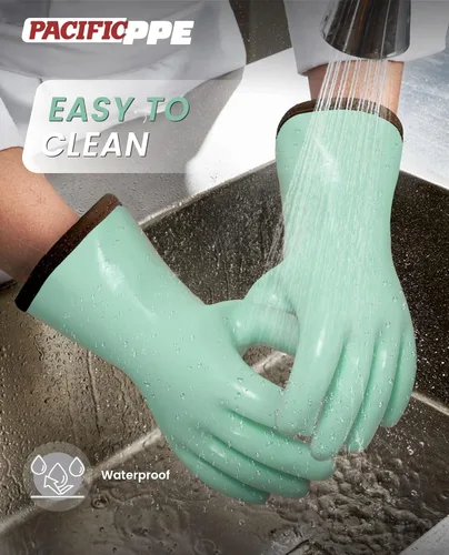 Miniatura 4 de Guantes de horno resistentes al calor PACIFIC PPE, guantes de seguridad de grado alimenticio con revestimiento de silicona impermeable y engrosada