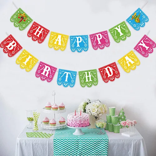 Miniatura 6 de Joy Bang Decoraciones de fiesta de cumpleaños, decoración de fiesta temática mexicana, pancarta de feliz cumpleaños del Cinco de Mayo, guirnalda