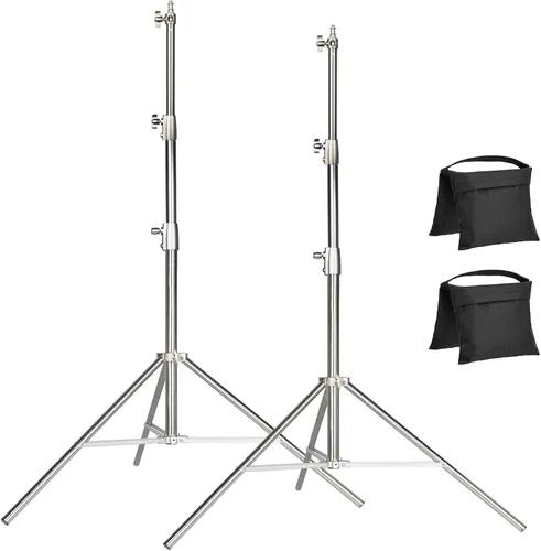 EACHSHOT Paquete de 2 soportes de luz, acero inoxidable de 9.2 ft resistente con adaptador de 1/4 a 3/8 pulgadas para SL60W VL150W SL150W AD600BM