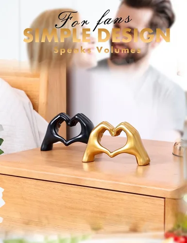 Miniatura 8 de Escultura moderna de manos de corazón de oro, arte decorativo de mesa, símbolo de amor, decoración del hogar (negro)