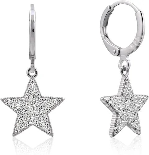 Aretes colgantes de aro con diamantes de imitación de estrella de plata de ley 925/oro para mujeres