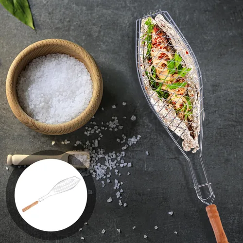 Miniatura 6 de UPKOCH Cesta de 2 piezas, acero inoxidable, estante plegable para asar pescados, red de clip de barbacoa a la parrilla para carne, bistec
