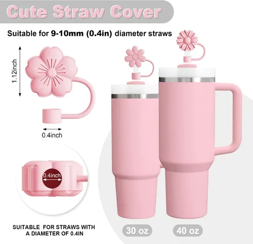 Miniatura 2 de 12 piezas compatibles con accesorios de vaso Stanley - 3 tapas de pajita con flores para cubierta de pajita Stanley de 9-10 mm, 1 bota de silicona