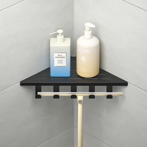 Miniatura 7 de Estante esquinero de ducha de 10 pulgadas, estantes de acero inoxidable 304 para baño, estante de lechada con ganchos para pared de azulejos