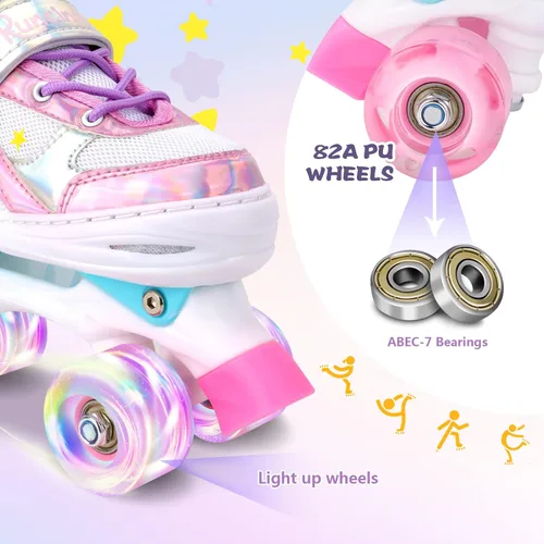 Miniatura 4 de Patines de ruedas para niñas y niños, 4 tamaños ajustables con ruedas iluminadas A-Rosa