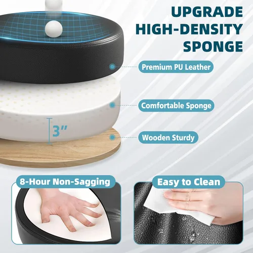 Miniatura 3 de Taburete rodante con ruedas, capacidad de peso de 400 libras, silla de pestañas resistente ajustable para tatuajes, laboratorio, masaje, spa, Negro