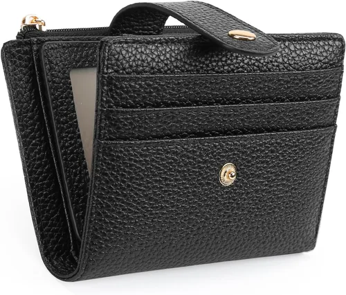 GOIACII - Cartera pequeña para mujer de cuero genuino con bloqueo RFID, bolsillo con cremallera, plegable, tarjetero con ventana para