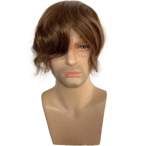 Miniatura 2 de Voloria Toupee para hombre ultra fina piel PU hombres postizo europeo virgen cabello humano reemplazo piezas 10x8inch 7 color marrón claro