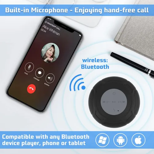 Miniatura 3 de Altavoz de ducha Bluetooth impermeable portátil inalámbrico resistente al agua altavoz ventosa, micrófono integrado regalos para niños altavoz