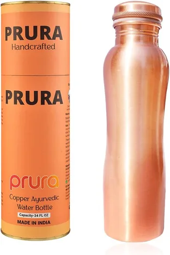 Miniatura 25 de Botella de agua de cobre con estampado puro, a prueba de fugas, recipiente de cobre ayurvédico para deportes, gimnasio, aire libre, yoga, beneficios