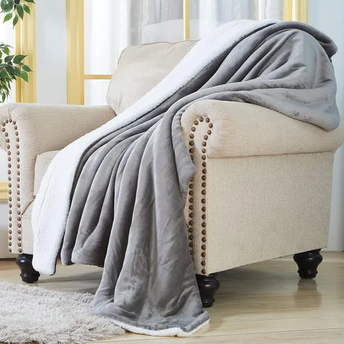 Miniatura 2 de SOCHOW Manta de forro polar Sherpa de doble cara, súper suave, lujosa manta de felpa, tamaño queen, 228.6 x 228.6 cm, gris