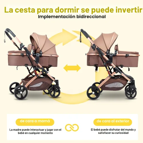 Miniatura 6 de Cochecito de bebé 2 en 1 para recién nacido plegable con toldo ajustable plegable de alto paisaje, cochecito infantil antigolpes para niños pequeños