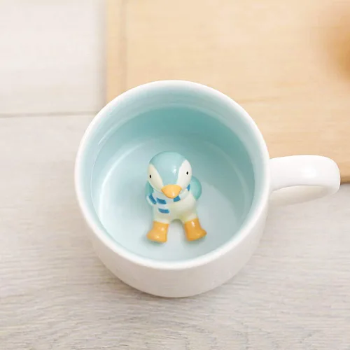 Miniatura 10 de Hotmiss Taza de cerámica con diseño de gato oculto en el interior de animales en 3D, bonitas tazas hechas a mano con dibujos animados, regalo