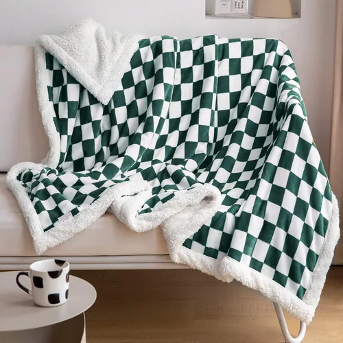 Miniatura 12 de LOMAO - Manta de sherpa de forro polar con patrón a cuadros, suave y gruesa, lujosa, cálida y acogedora para sofá, cama o sillón, para todas