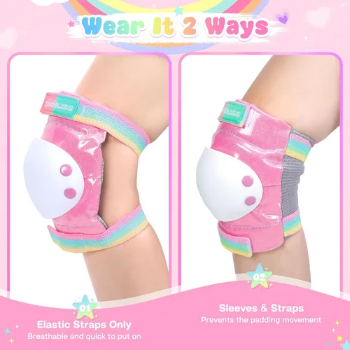 Miniatura 5 de Patines para niños (unicornio arcoíris, S) + juego de equipo de protección rosa con bolsa de cordón (S)
