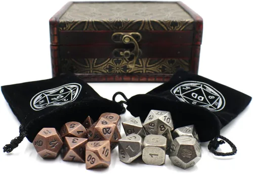 Miniatura 5 de Juegos de dados de metal para juegos de rol gemelos con baúl de almacenamiento