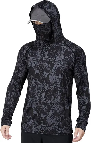 Miniatura 30 de Rodeel - Camisa de pesca para hombre con manga larga, UPF 50+, rendimiento de alto rendimiento para senderismo, con máscara, protección UV